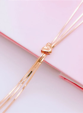 俄罗斯585紫金手饰玫瑰金镀14k简约爱心蛇骨手链时尚女款韩版礼物