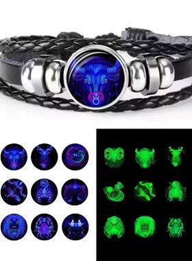 12 Zodiac Signs Constellation Charm Luminous Bracelet Men Wo