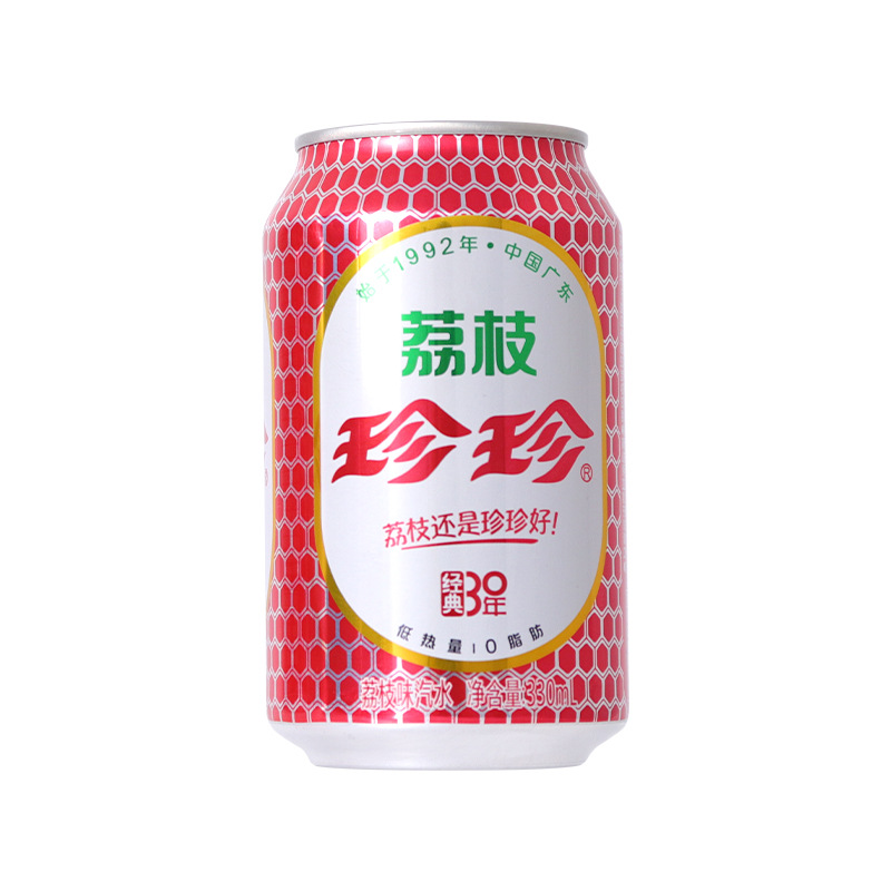 珍珍荔枝水低能量0脂肪果味汽水330ml*48罐整箱碳酸饮料气泡水 - 图1