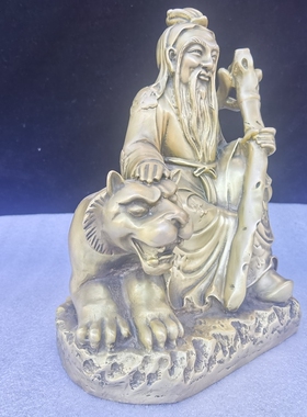 纯铜山神爷坐像供奉定制坐老虎山神铜像山神工艺品摆件