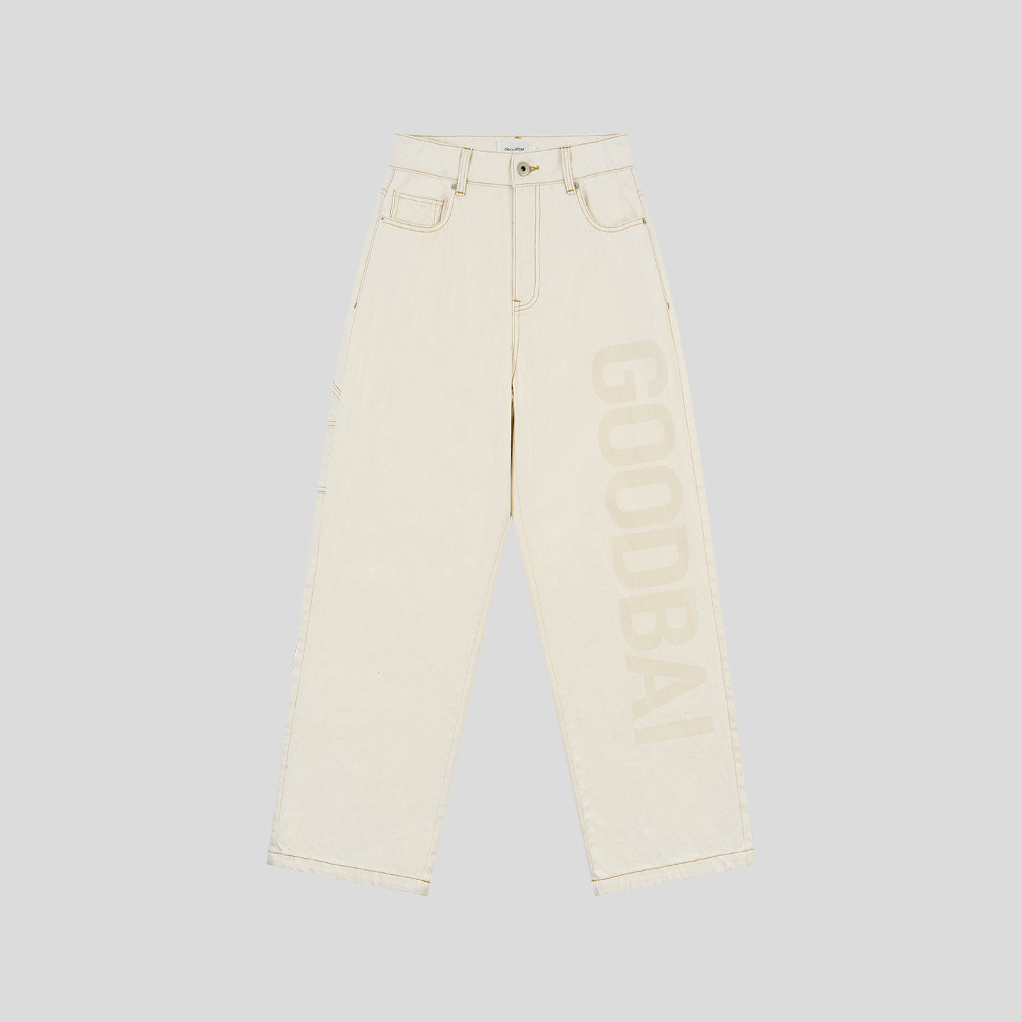 GOODBAI logo同色大印花经典直筒牛仔裤 - 图2