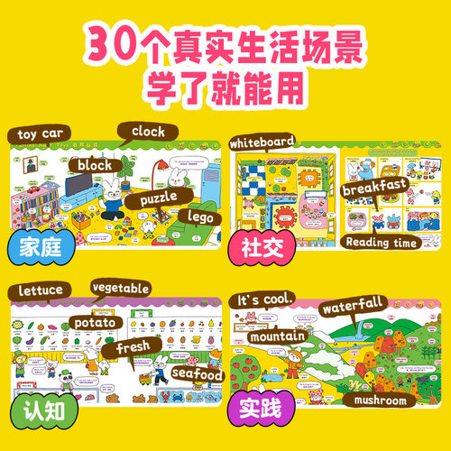 【点读版】帽帽兔英语聊聊大书0-6岁普英粤三语启蒙点读图画书情景对话句子跟读示范30+生活场景经典英文童谣幼儿园宝宝早教故事书 - 图0