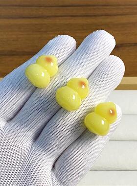 天然二代琥珀蜜蜡雕刻俏色天地孔小葫芦散珠  DIY文玩配饰