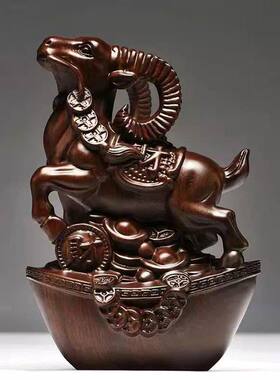 绿色木质雕山羊摆件十二