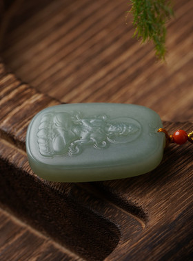 天然和田玉且末蓝吊坠莲花观音项链男女生百搭吊坠手工挂绳毛衣链