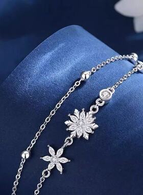 梦幻雪花s999纯银手链女生款轻奢小众春夏季女士手镯双层叠戴首饰