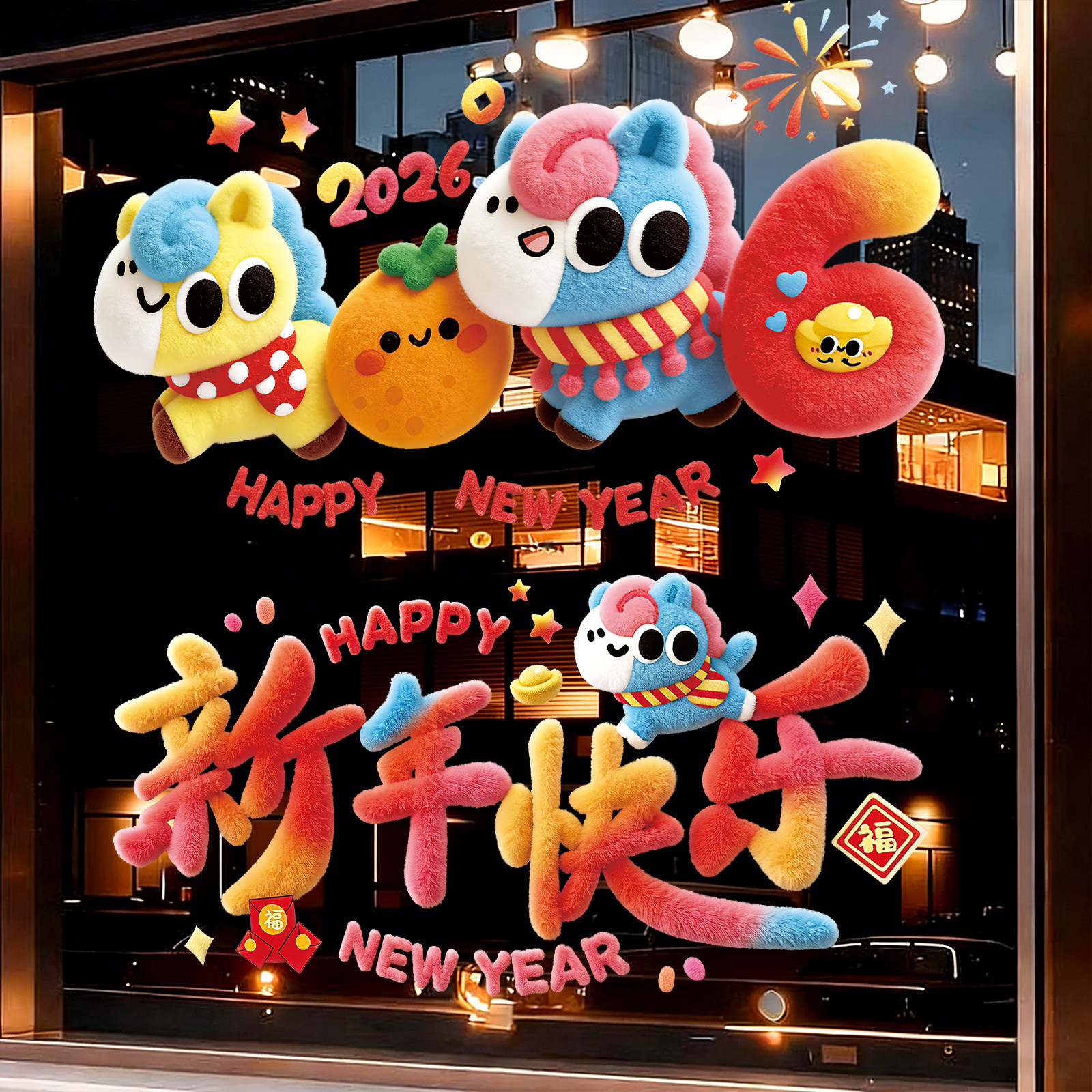 马年2026新款新年窗花静电贴过年毛绒福字门贴春节橱窗玻璃贴装饰,淘宝优惠券,粉丝福利购,淘宝优惠卷