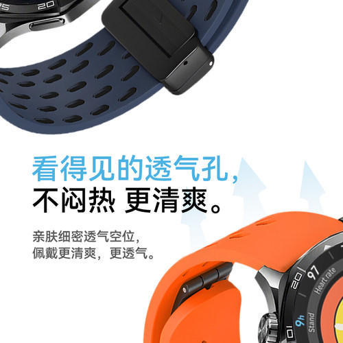 适用华为手表gt6表带watch5透气款磁吸扣硅胶腕带新款智能非凡大师腕表链4/3/2pro亲肤高级男女运动buds便捷e - 图1