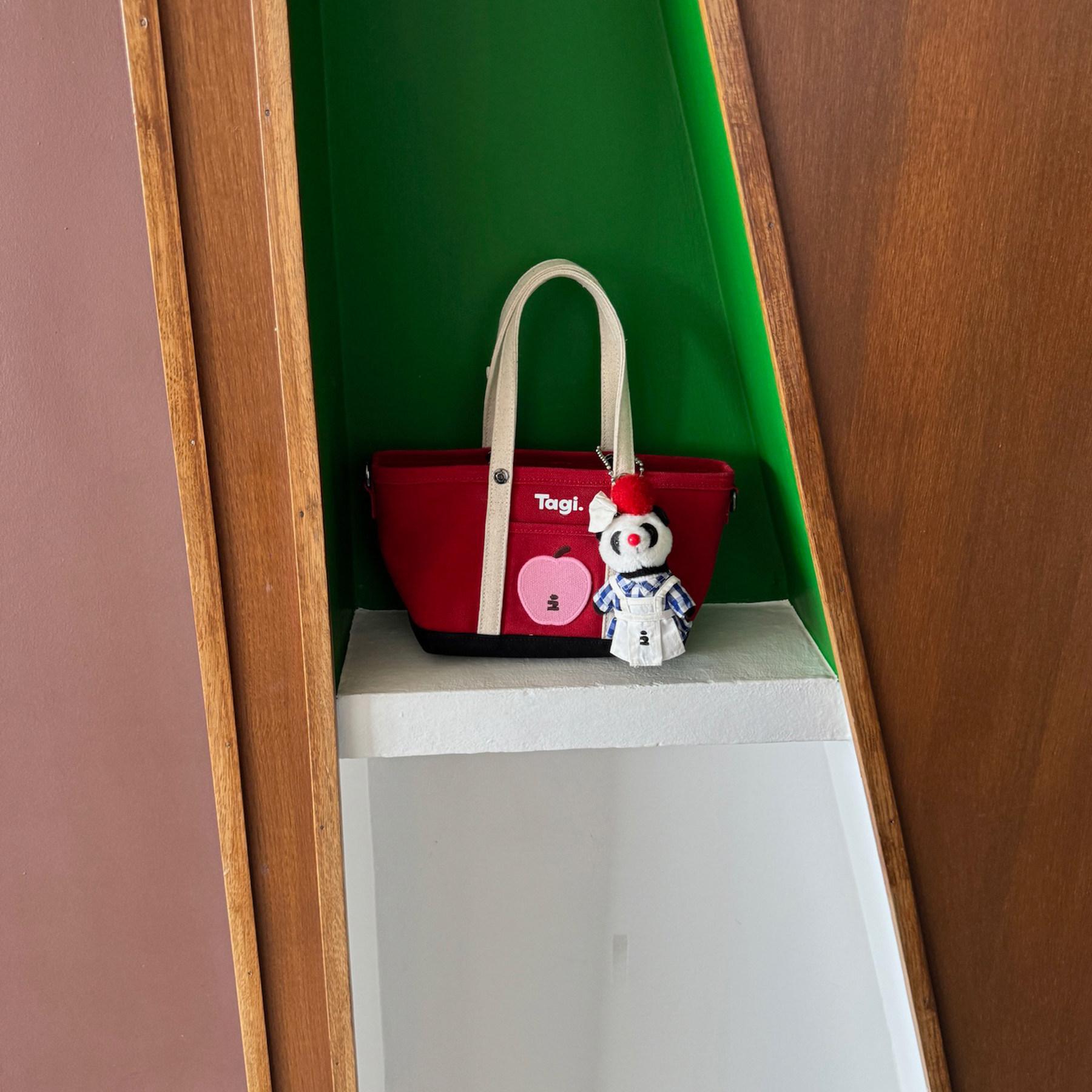 Tagi.《想象苹果》拼色通勤复古单肩包帆布托特手提斜挎包,淘宝优惠券,粉丝福利购,淘宝优惠卷