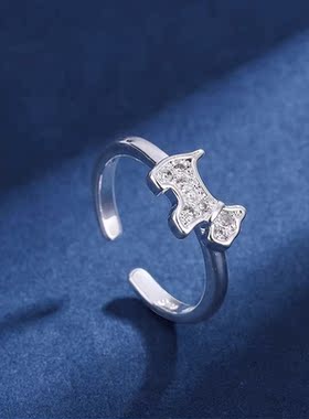 新品简约生肖小狗戒指女开口韩版个性可爱镶钻小狗指环女锆石手饰