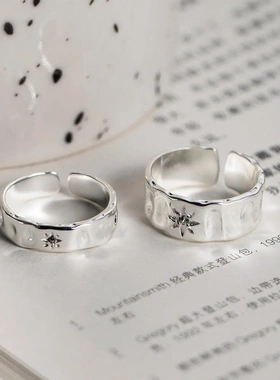 新款日韩情侣对戒星芒锆石戒指ins男女款小众设计不规则开口指环