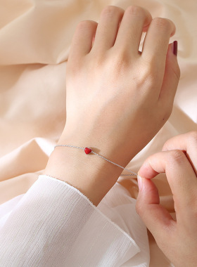 新款韩国新品简约红色滴胶爱心手链时尚森系小清新桃心少女手饰品