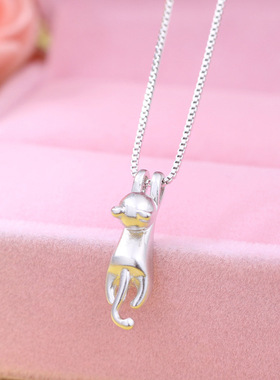 新品欧美时尚猫咪项链女个性喷沙面甜美攀爬猫项链韩版锁骨链饰品