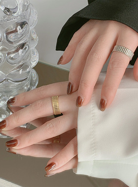 新品日韩时尚简约齿轮戒指女几何不规则ins时髦洋气小众设计同款