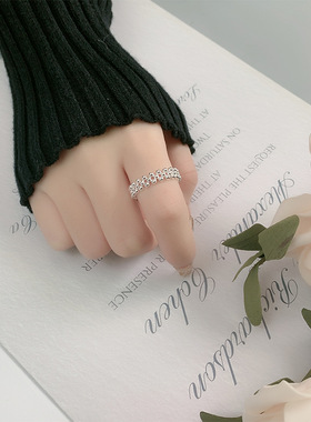 新款小众个性双层圆珠素圈开口戒指韩系极简百搭日常通勤指环女