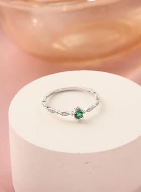 新款日韩风绿色锆石戒指女简约时尚ins潮流感冷淡风个性指环戒指