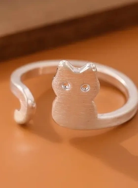 0712欧美时尚可爱卷尾拉猫咪戒指拉丝款网红新潮动物小众开口指环