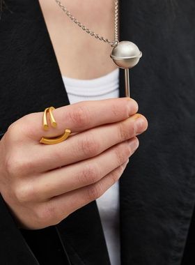 新款韩版简约笑脸表情戒指法老同款国潮个性几何型指环开口手饰戒