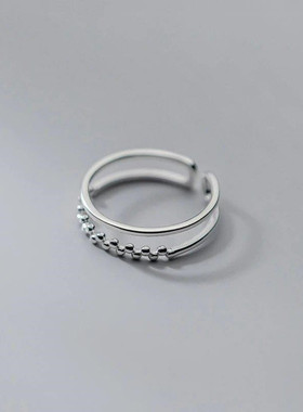 新款森系简约圆珠镂空双层戒指小清新线条ins风气质精美手饰品女