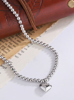 新品韩版时尚爱心光珠圆珠项链女气质设计感新潮简约感项饰品项链