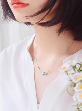 梵高星空项链韩版个性森系蓝色滴胶金色月亮项链女锁骨链饰品