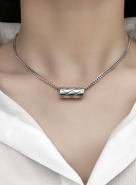 欧美格纹圆管项链女韩国东大门泰银复古路路通项链吊坠锁骨链项链