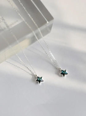 蓝色水晶项饰可爱小巧五角星项链小蓝星星吊坠气质锁骨链女饰品项