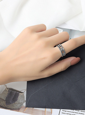 新款泰银复古米奇头锁链开口戒指简约个性创意米老鼠开口指环饰品