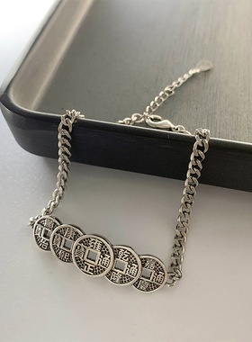 2145韩版复古做旧铜钱手链男女网红小饰品简约时尚链条个性手饰品