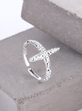 新款韩国风十字凹凸戒指女简约气质时尚个性冷淡风嘻哈潮人指环戒