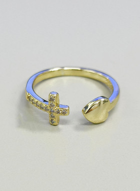 新品韩版十字爱心镶钻戒指女时尚气质设计感冷淡风简约精美指环戒