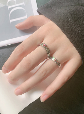 新款跨境简约《人面桃花》情侣戒指情人节送女友礼物男女百搭对戒