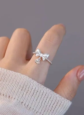 2025新款甜美日韩铃兰花戒指小众高级感蝴蝶结轻奢开口百搭食