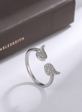 新款森系镶钻天使翅膀戒指女ins潮简约冷淡风指环气质时尚手饰品