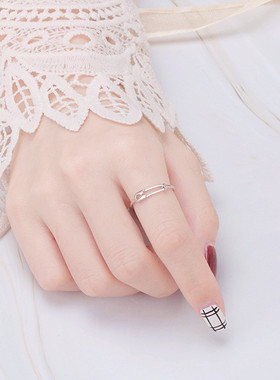 简约气质单钻别针戒指女韩版创意个性镶锆石开口戒指环首饰品