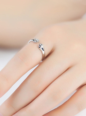 时尚个性创意猫爪戒指女简约气质甜美可爱脚印指环开口手饰品