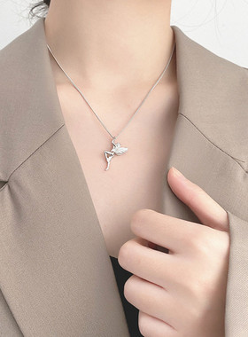 韩版个性守护天使项链女士简约森系可爱光面小吊坠锁骨链项链