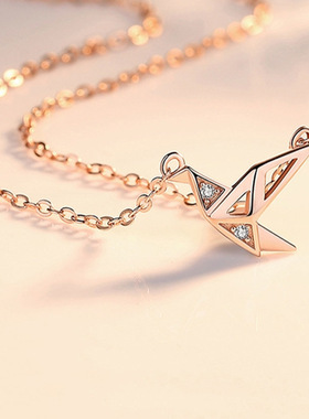千纸鹤项链女锁骨链韩版森系小清新玫瑰金镂空吊坠项链饰品项