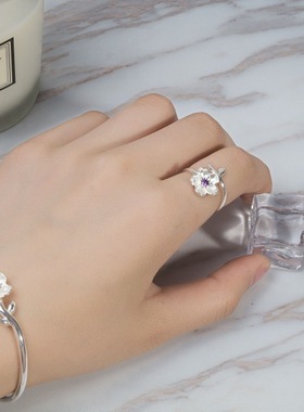 白铜花朵粉紫钻项链戒指手镯女耳钉配套韩版个性设计厂家项链