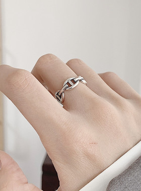 复古不规则光面锁链戒指女士时尚个性泰银猪鼻孔开口戒指饰品