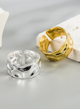 新款法式浮雕褶皱不规则波浪戒指简约个性凹凸设计女网红指环潮