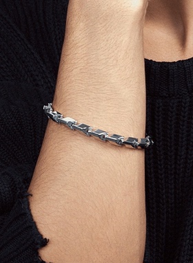 LUCKJAY钛钢男士手链ins复古银黑