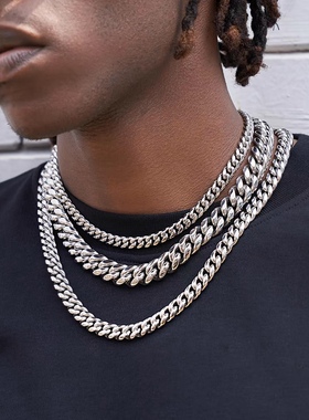 古巴项链嘻哈欧美项链银色气质