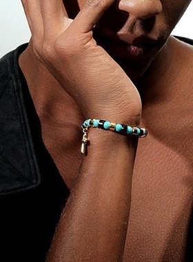 LUCKJAY 绿松石十字坠手链轻奢小众森系男女同款彩色串珠嘻哈手饰