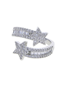 LUCKJAY S925纯银星环戒指开口可调节情侣对戒欧美嘻哈气质高级感