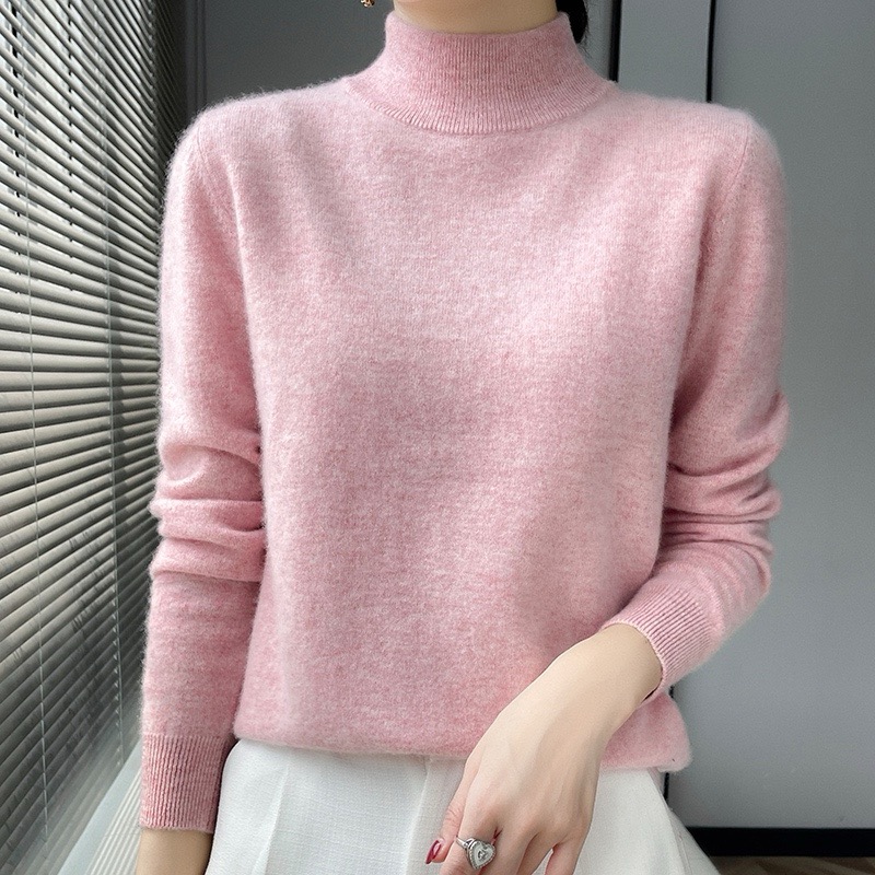 可贴身双层半高领羊毛衫女100 纯羊毛内搭纯色羊绒针织毛衣打底衫 - 图2