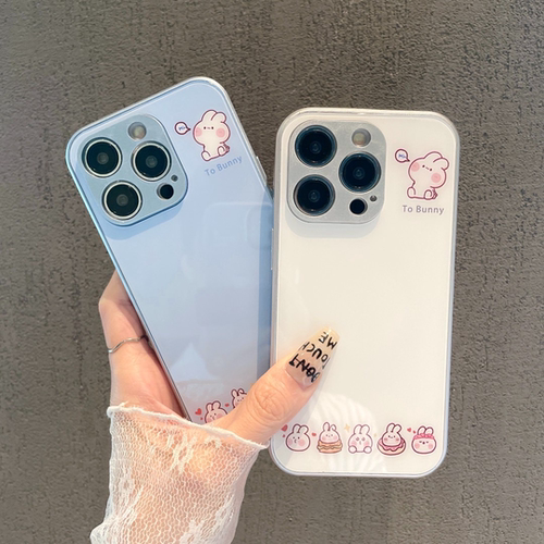 适用于苹果17Pro手机壳16硬15iPhone13mini新款12金属漆14玻璃11卡通XSMax简约6SPlus卖萌兔子7全包边8防摔壳 - 图0