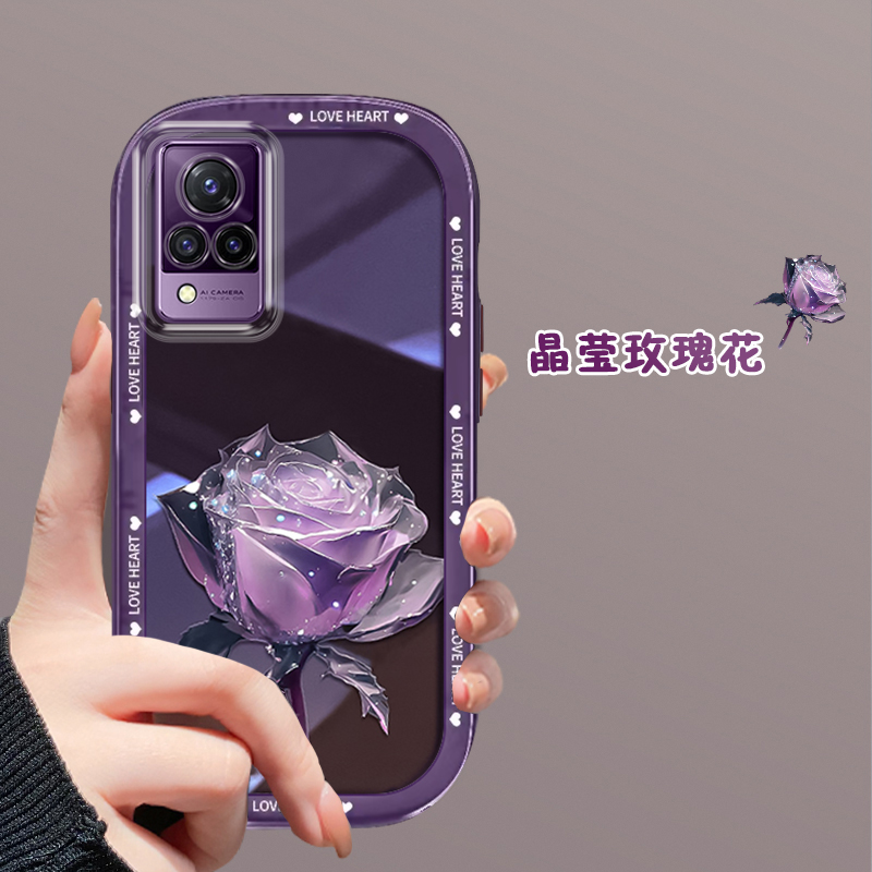 适用于vivoS9网红同款手机壳时尚晶莹紫玫瑰新款女vivoV2072A半透明硅胶保护套镜头全包防摔软壳-图3