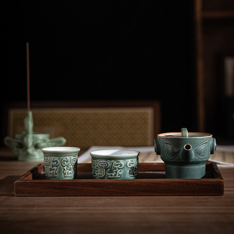 博物馆三星堆文创快客杯便携一壶二杯旅行茶具家用陶瓷窑变泡茶器,淘宝优惠券,粉丝福利购,淘宝优惠卷