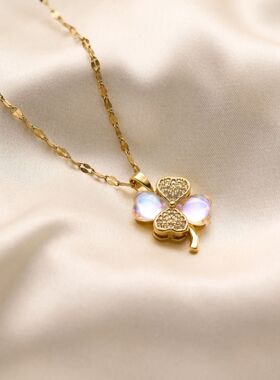 【新品冲量·特价】Vintage中古·古著·满钻幸运草钛钢项链女